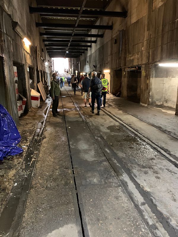 Tour group heading out of the Kingsway Tram Tunnel in 2021.