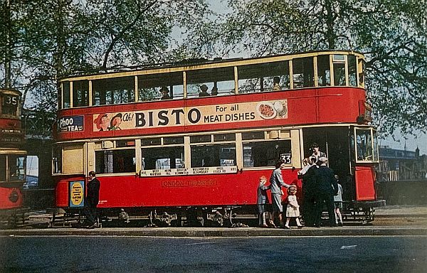 A tram after leaving the southern entrance to the Kingsway Tunnel with a Bisto advert on its side.