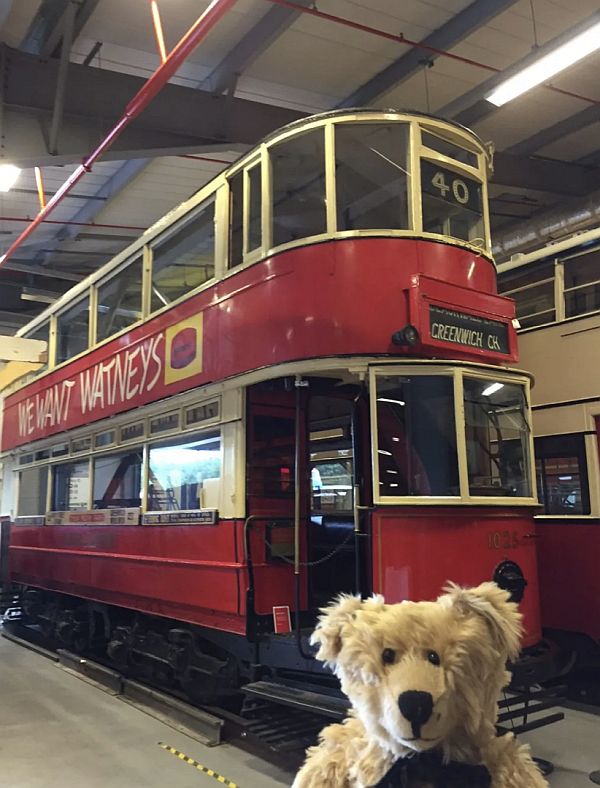 Bertie with tram 1025 in the London Transport Museum, Acton.