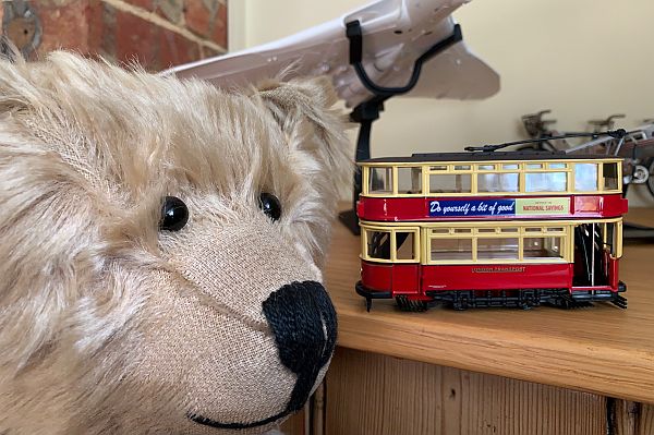 Bertie admiring Bobby's London tram.