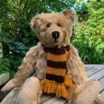 Bertie sat on an outside table wearing his Sutton United scarf.