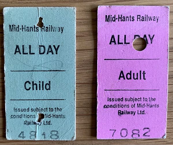 Two tickets from the Mid Hants Railway.
