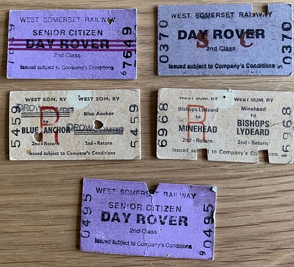 Selection of West Somerset Railway tickets.