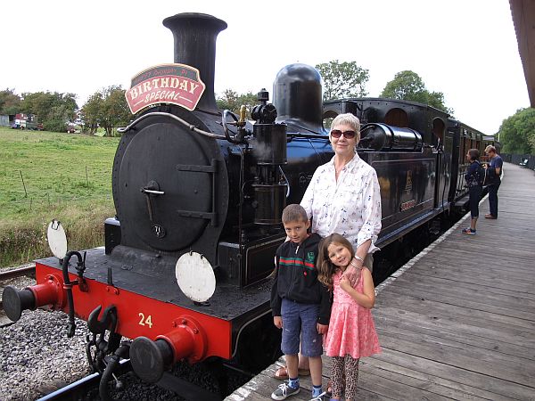 Diddley's birthday. 19 August 2014. (See signboard) with Sonny and Kyla. Wootton.