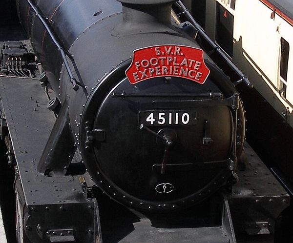 Black 5 45110 carrying an SVR Footplate Experience headboard.