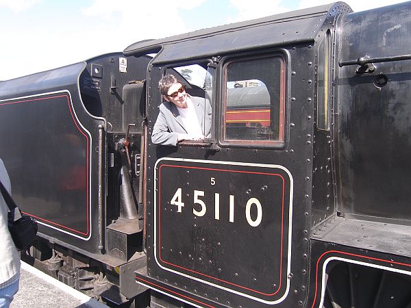 Diddley on the footplate of SVR 45110 Black 5.