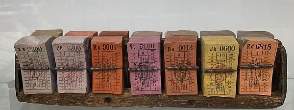 Rack of bus tickets.