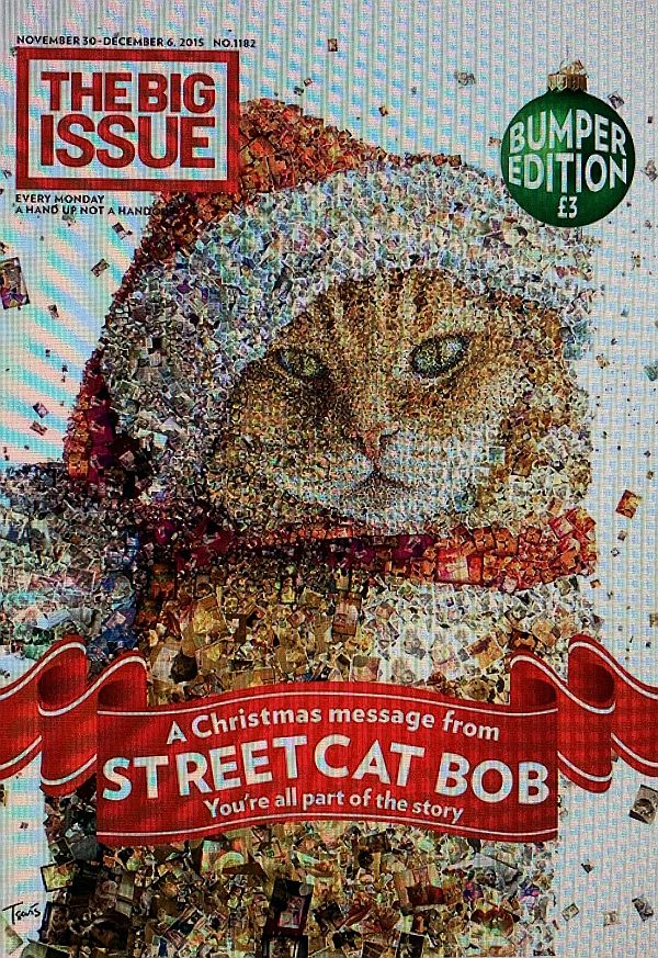 Bob as a montage on the Big Issue Special. Christmas 2015.