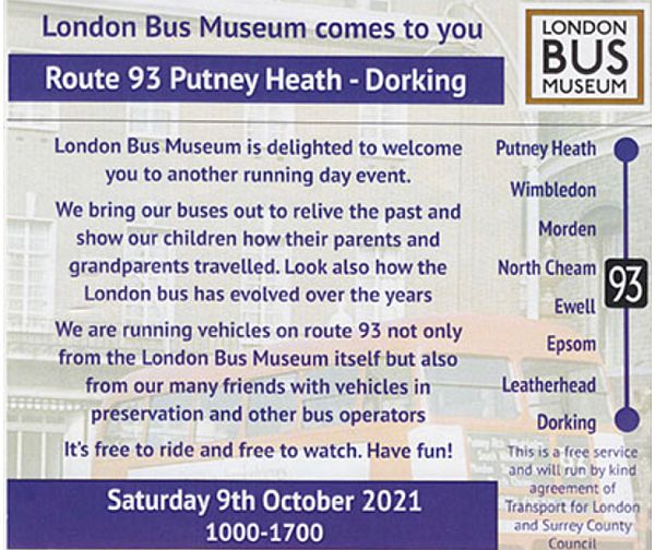 London Bus Museum 93 Bus Putney Heath - Dorking Heritage Running Day poster.