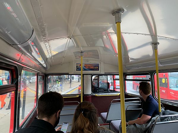 Inside lower deck of a Routemaster.