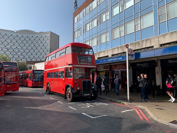 RT 2177 (KGU 016) outside Morden Underground Station amongst modern colleagues.