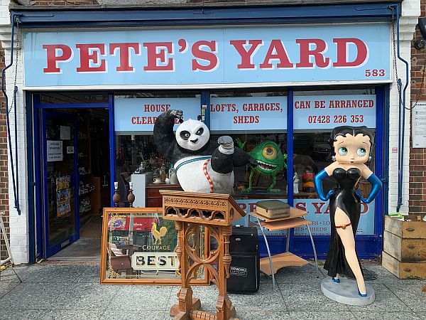 Pete’s yard - a house clearance shop - with a Betty Boop outside!.