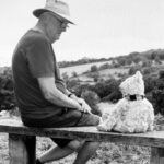 Black and white photo of Bobby & Bertie on Diddley's Bench.