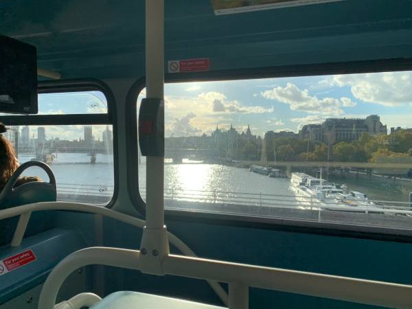 The view upstream across the bus on the return journey.