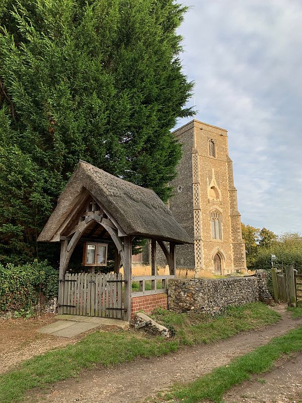 Lytchgate to St Mary's, with the Church Tower in the background.