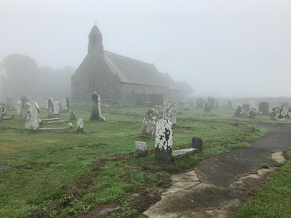 St David Church, Whitchurch. In the mist.