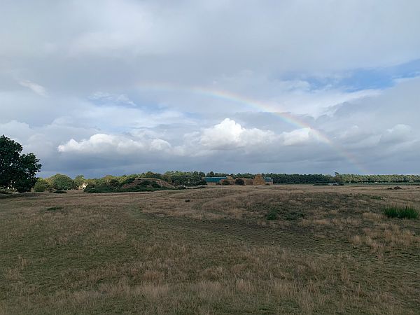A rainbow over the Royal Burial Grounds of Sutton Hoo.