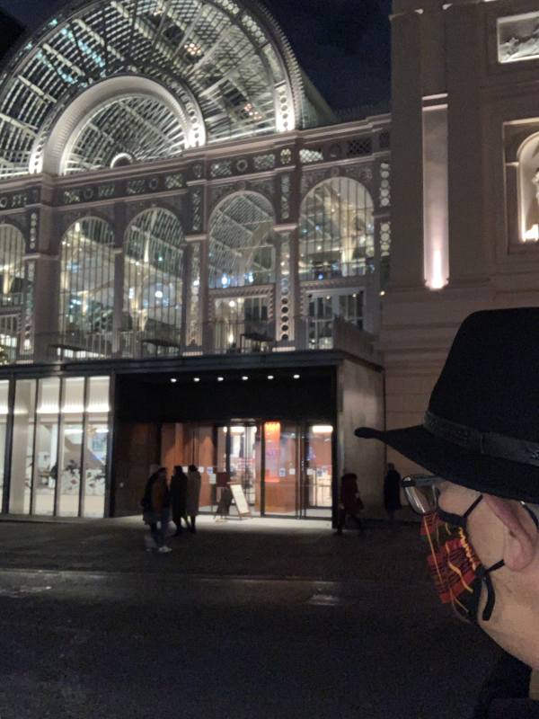 Bobby, wearing a Facemask, outside the Royal Opera House.