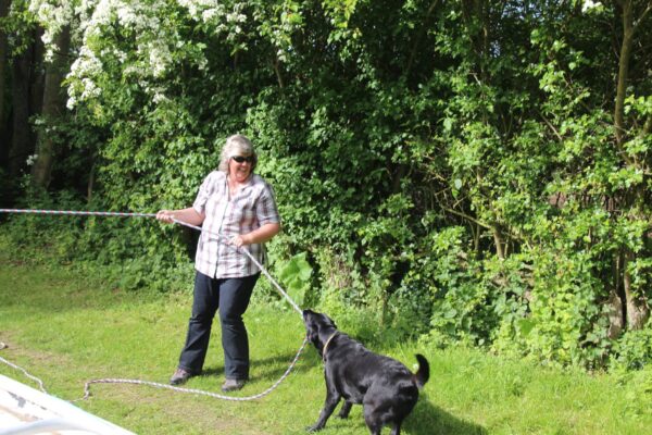 Guide Dog Oakley helping out with the mooring rope.