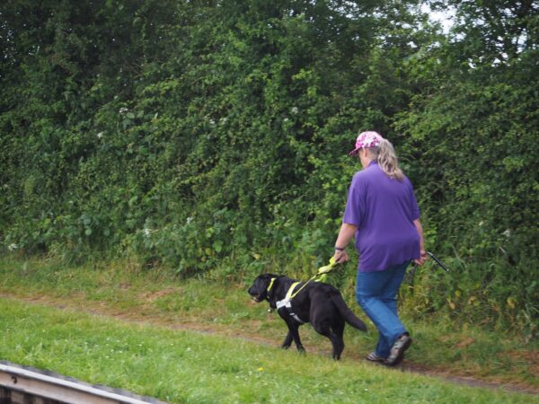 Oakley guiding Tracey along the towpath