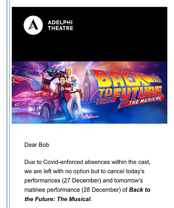 How our "Perfect Day" started. The message advising "Back to the Future" was cancelled.