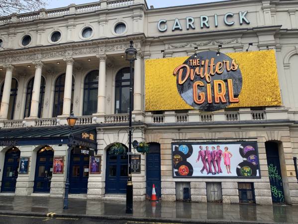 Exterior of the Garrick Theatre advertising "The Drifters Girl"