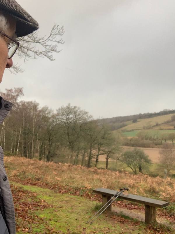 Bobby looking pensively at The Bench.