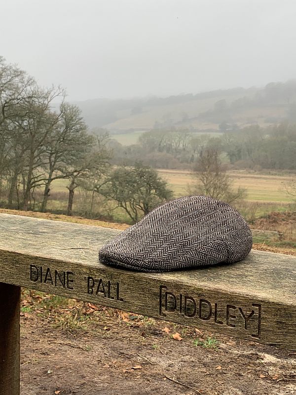 Close up of Bobby's cap on Diddley's Bench.