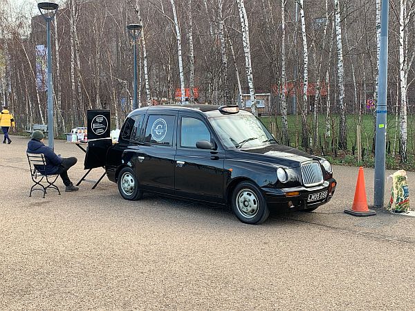 Ex London Black Cab being used as a mobile coffee shop.