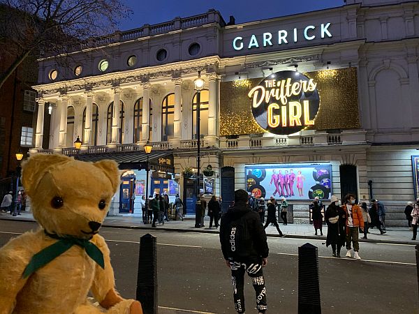 Eamonn outside the Garrick Theatre, London, where The Drifters Girl is playing.