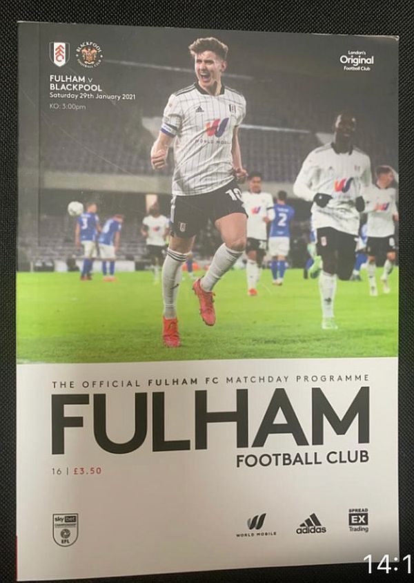 78 and Fulham: Front cover of the programme for Fulham v Blackpool 29 January 2022.
