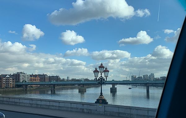 The Thames towards London. The District Line Railway Bridge.