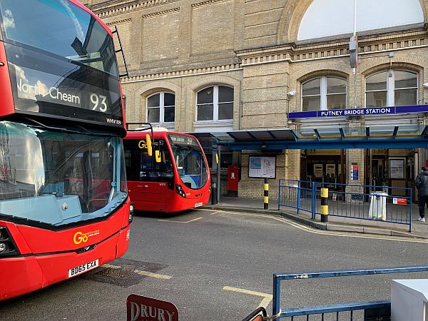 Buses outside Putney Bridge Station.