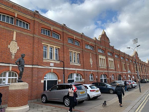 Fulham Football Club. The brick structure, built in 1905, is a façade.