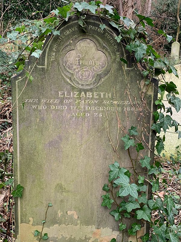 Gravestone of Elizabeth, wife of Paton Sutherland, who died 17 December 1885.