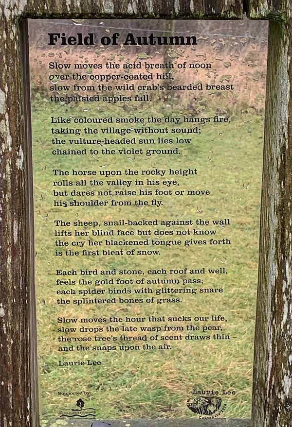 "Field of Autumn". The poem within the Laurie Lee poetry post window.