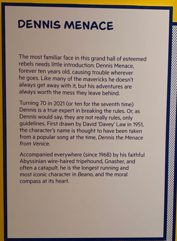 Information card about Dennis the Menace and Gnasher.