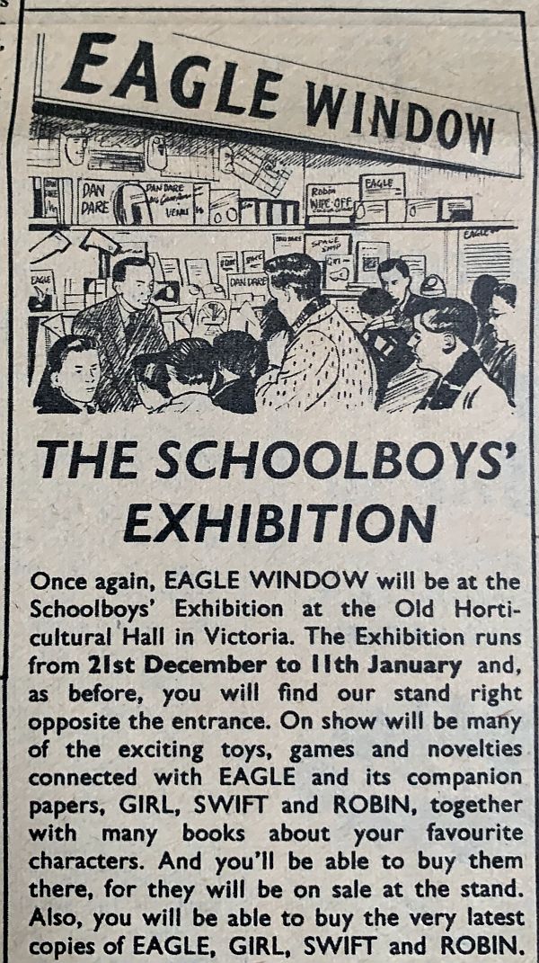 Advert for the "Eagle Window" at the Schoolboys' Exhibition.