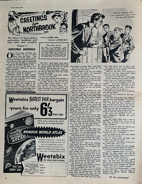 A serialised story - and an advert for a Weetabix World Atlas.