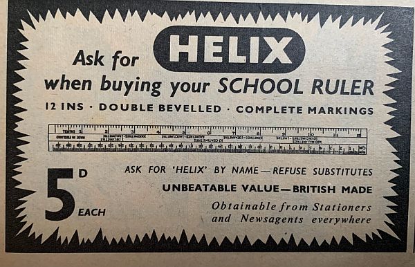 Advert for the Helix ruler.