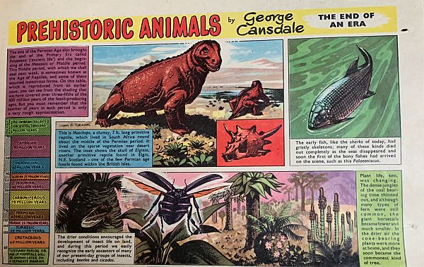 Cartoon strip: Prehistoric Animals by George Cansdale.