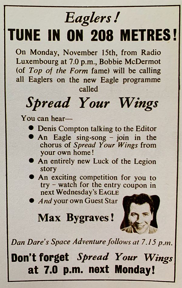 Advert for the Eagle Show on Radio Luxembourg.