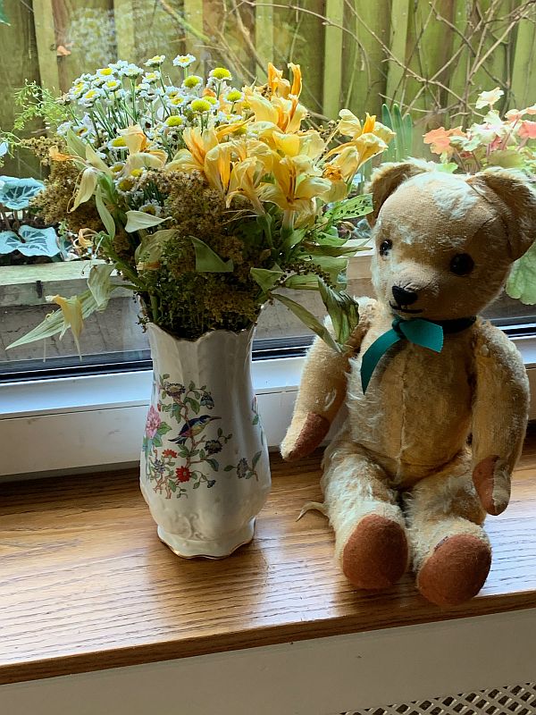 Eamonn sat alongside the "letterbox flowers".