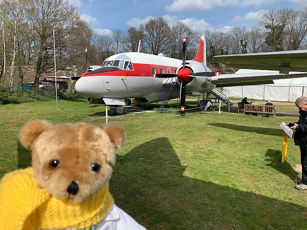 Brooklands Bertie in front of a Vickers Varsity training aircraft.