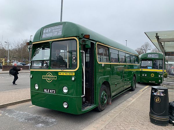 RF 673 (NLE673), with RF 281 (MLL533) behind outside the station on Dorking Running Day.