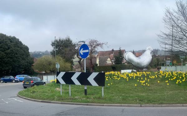 The famous Cockerel roundabout in Dorking.