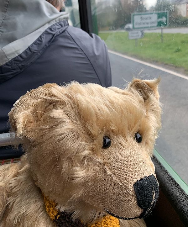 Bertie on the bus going through South Holmwood.