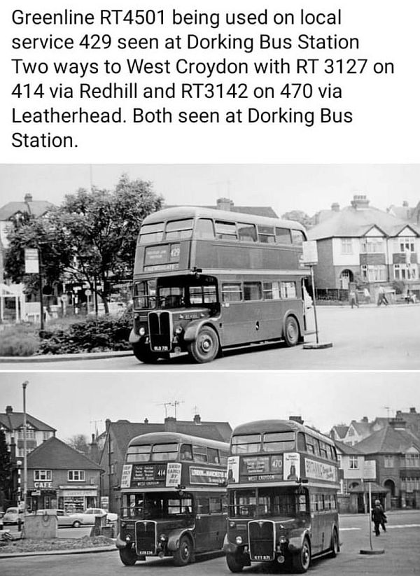 Two shots of Dorking bus station with variousbuses outside.