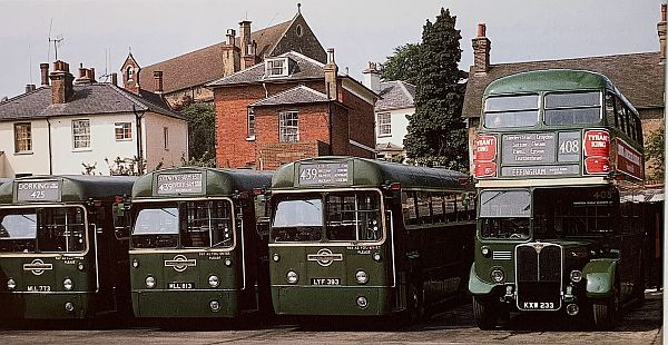 In Dorking Bus Garage yard. RFs MLL773 (RF 236), MLL813 (RF 276), LYF393 (RF 42). RT 3125 (KXW233).