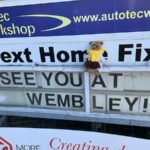 Sutton United's fixture board - "See you at Wembley!"